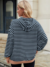 Load image into Gallery viewer, Drawstring Contrast Striped Long Sleeve Hoodie
