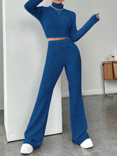 Load image into Gallery viewer, Ribbed Mock Neck Long Sleeve Top and Pants Set
