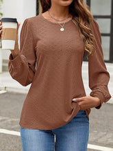 Load image into Gallery viewer, Eyelet Round Neck Long Sleeve Top
