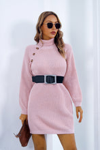 Load image into Gallery viewer, Buttoned Turtleneck Long Sleeve Sweater Dress
