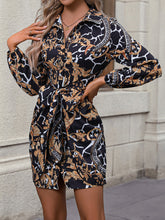 Load image into Gallery viewer, Honey Tie Front Printed Collared Neck Shirt Dress
