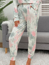 Load image into Gallery viewer, Shiny Tie-Dye Round Neck Top and Drawstring Pants Lounge Set
