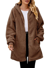 Load image into Gallery viewer, Fuzzy Pocketed Zip Up Long Sleeve Hooded Jacket
