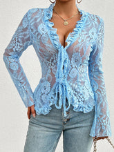 Load image into Gallery viewer, Tied V-Neck Long Sleeve Lace Top
