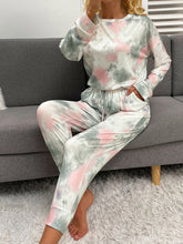 Load image into Gallery viewer, Shiny Tie-Dye Round Neck Top and Drawstring Pants Lounge Set
