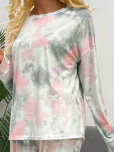 Load image into Gallery viewer, Shiny Tie-Dye Round Neck Top and Drawstring Pants Lounge Set
