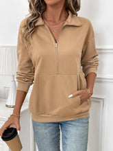 Load image into Gallery viewer, Half Zip Kangaroo Pocket Long Sleeve Sweatshirt
