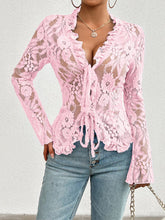 Load image into Gallery viewer, Tied V-Neck Long Sleeve Lace Top
