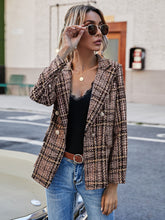 Load image into Gallery viewer, Full Size Plaid Lapel Collar Blazer
