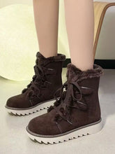 Load image into Gallery viewer, Faux Fur Lace Up Round Toe Boots
