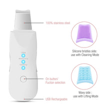 Load image into Gallery viewer, Ultrasonic Skin Scrubber Deep Face Cleaning Machine Peeling Shovel Facial Pore Cleaner Face Skin Scrubber Lift Beauty Instrument Ultrasonic Facial Scrubber Pore Blackhead Remover Spatula Deep Skin Spa
