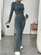 Load image into Gallery viewer, Ribbed Mock Neck Long Sleeve Top and Pants Set
