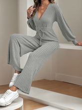 Load image into Gallery viewer, V-Neck Long Sleeve Wide Leg Jumpsuit
