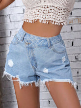 Load image into Gallery viewer, Distressed Raw Hem Denim Shorts
