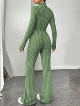 Load image into Gallery viewer, Ribbed Mock Neck Long Sleeve Top and Pants Set
