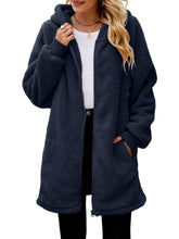 Load image into Gallery viewer, Fuzzy Pocketed Zip Up Long Sleeve Hooded Jacket
