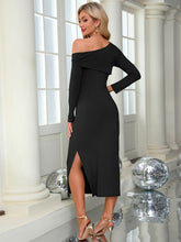 Load image into Gallery viewer, Slit One Shoulder Long Sleeve Dress
