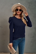 Load image into Gallery viewer, Waffle-Knit Puff Sleeve Round Neck Top
