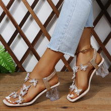 Load image into Gallery viewer, Butterfly Detail Open Toe Mid Heel Sandals
