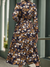 Load image into Gallery viewer, Perfee Printed Notched Long Sleeve Midi Dress
