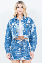 Load image into Gallery viewer, American Bazi Jacquard Trim Cropped Denim Jacket
