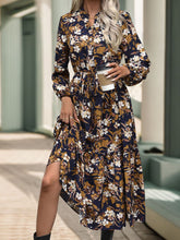 Load image into Gallery viewer, Perfee Printed Notched Long Sleeve Midi Dress
