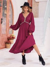 Load image into Gallery viewer, V-Neck Lantern Sleeve Ruffle Hem Dress
