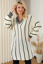 Load image into Gallery viewer, Striped V-Neck Dropped Shoulder Sweater
