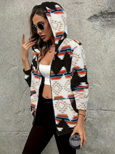 Load image into Gallery viewer, Geometric Zip Up Hooded Sherpa Jacket
