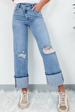 Load image into Gallery viewer, Distressed Straight Jeans with Pockets
