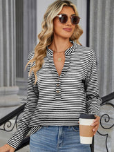 Load image into Gallery viewer, Striped Notched Long Sleeve T-Shirt
