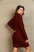 Load image into Gallery viewer, Woven Right Full Size Mixed Knit Cowl Neck Dropped Shoulder Sweater Dress
