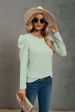 Load image into Gallery viewer, Waffle-Knit Puff Sleeve Round Neck Top
