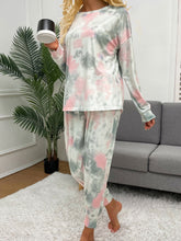 Load image into Gallery viewer, Shiny Tie-Dye Round Neck Top and Drawstring Pants Lounge Set
