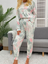 Load image into Gallery viewer, Shiny Tie-Dye Round Neck Top and Drawstring Pants Lounge Set
