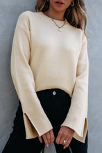 Load image into Gallery viewer, Slit Cuff Round Neck Long Sleeve Sweater
