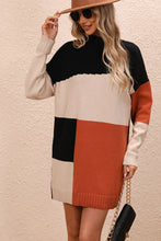 Load image into Gallery viewer, Color Block Mock Neck Dropped Shoulder Sweater Dress
