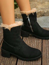 Load image into Gallery viewer, Suede Faux Fur Block Heel Boots
