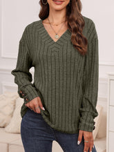 Load image into Gallery viewer, Ribbed V-Neck Long Sleeve T-Shirt
