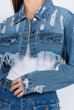 Load image into Gallery viewer, American Bazi Distressed Denim Jacket with Frayed Hem
