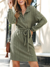 Load image into Gallery viewer, Perfee Tied Quarter Zip Long Sleeve Dress
