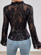 Load image into Gallery viewer, Tied V-Neck Long Sleeve Lace Top
