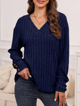 Load image into Gallery viewer, Ribbed V-Neck Long Sleeve T-Shirt
