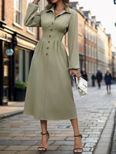 Load image into Gallery viewer, Perfee Smocked Half Button Long Sleeve Dress
