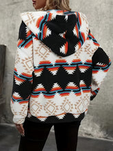 Load image into Gallery viewer, Geometric Zip Up Hooded Sherpa Jacket
