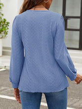 Load image into Gallery viewer, Eyelet Round Neck Long Sleeve Top
