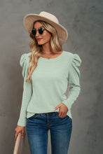 Load image into Gallery viewer, Waffle-Knit Puff Sleeve Round Neck Top
