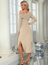 Load image into Gallery viewer, Slit One Shoulder Long Sleeve Dress
