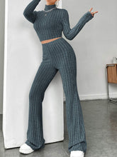 Load image into Gallery viewer, Ribbed Mock Neck Long Sleeve Top and Pants Set
