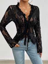 Load image into Gallery viewer, Tied V-Neck Long Sleeve Lace Top
